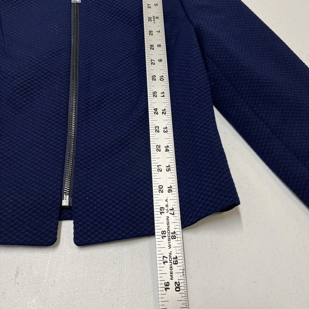 Ted Baker Blazer Navy Blue Cropped Textured Jacket Womens 0 Office Career Staple